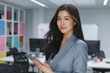 タブレットを持った笑顔の女性　Generative AI