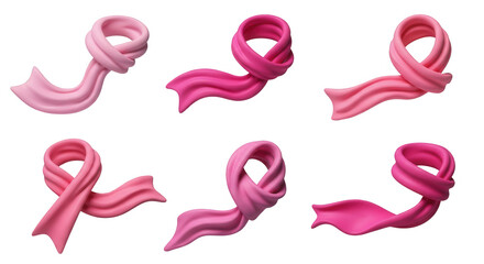 Obraz premium pink ribbons in various arrangements floating against a clean white backdrop symbolizing support for breast cancer awareness and its causes