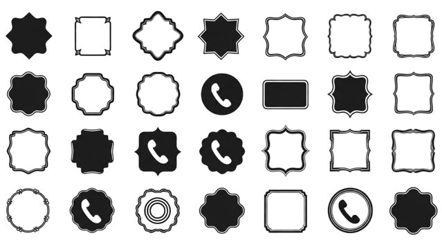 Vector Icon Sheet Featuring Phone Symbols and Geometric Shapes in Various Forms