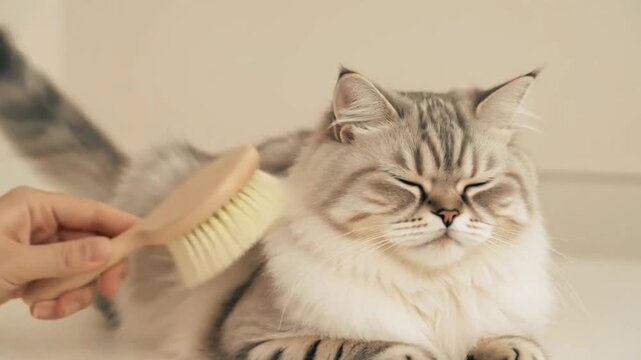 Cat purring while being brushed softly. video