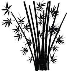 Naklejka premium Black silhouette of bamboo stalks and leaves on white background