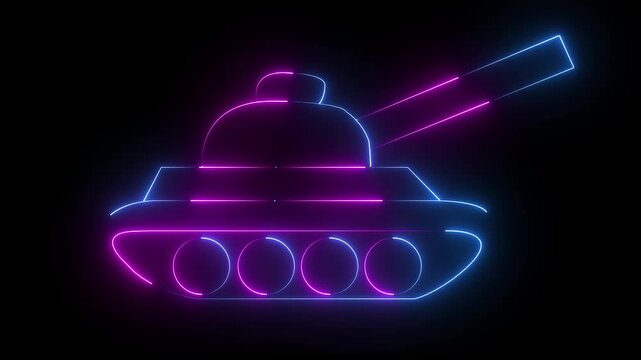 Neon glowing British army Challenger 2 ii FV4034 main battle tank in action on a military combat exercise, Wiltshire UK military tank stands in the desert. 4k animation