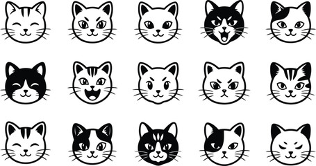 Cute funny cartoon animal head vector icon set featuring cats and other pets © Mita