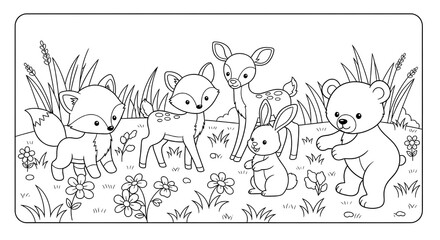 Hand Drawn animals Coloring Book Illustration Designs &ndash; Detailed Black and White Line Art Pages for Kids and Adults