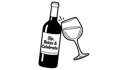 bottle of wine and glass for artworks