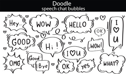 hand drawn speech and thought bubbles with yellow and blue highlights for creative storytelling and communication design.