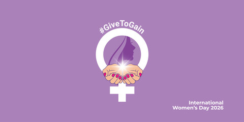 International Women's Day 2026 GiveToGain Campaign Post, Editable Vector illustration,  GiveToGain © 2D