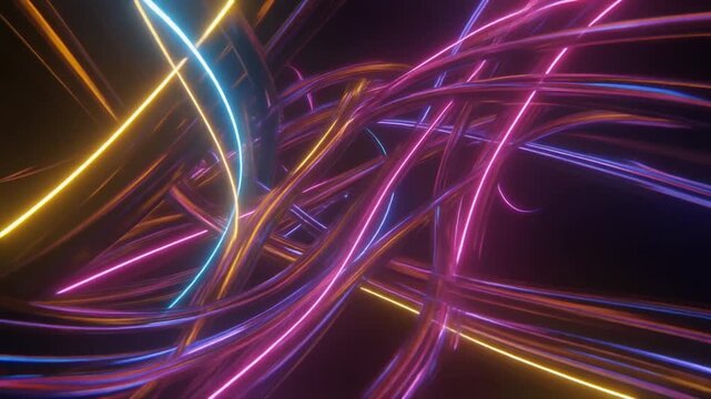 Futuristic intersecting neon lines forming dynamic flowing streams vibrant color shifts cinematic seamless surreal ambience cascading softly abstract unique style ultra realistic loop