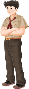 A cheerful boy scout in uniform, suitable for educational and outdoor activities.