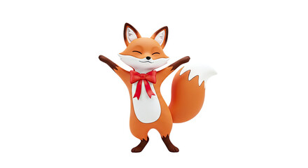 Obraz premium Happy Cartoon Fox with Red Bow Tie