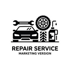 Automotive repair service icon featuring a car tire wrench and jack © firoj