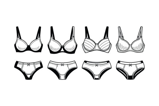 Lingerie set vector illustration of bras and panties in various styles