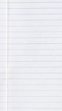 Vertical background video, stop motion video with moving textured background.Vertical white lined paper background texture. Clean notebook page motion for business, education, school notes