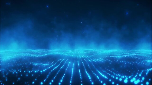 Futuristic light blue neon fog soft diffusion shimmering particles suspended dust seamless surreal ambience cascading softly abstract unique style ultra realistic cinematic loop