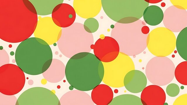 Vibrant colorful polka dot pattern with red, green, yellow and pink circles on white background