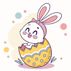 Fototapeta premium Cute Cartoon Bunny in Decorated Easter Egg: Cheerful Spring Character, Festive Holiday Illustration