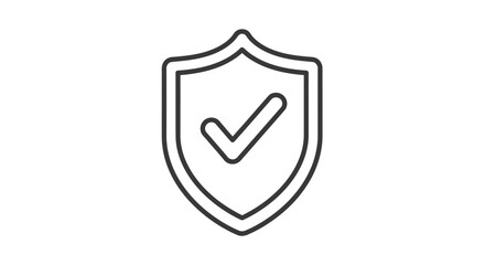 Simple black line shield icon with checkmark symbolizing security and approval.
