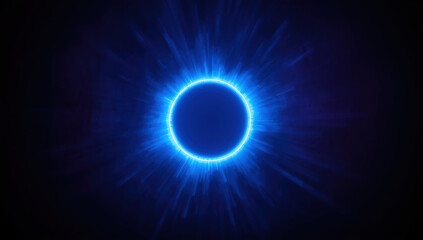 Blue glowing circular portal with radiant light beams and cosmic energy aura