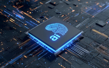 Futuristic microprocessor showcasing a brain design, symbolizing artificial intelligence and innovation in technology.