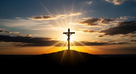 Obraz premium Good friday reflection jesus christ crucifixion silhouette at sunset