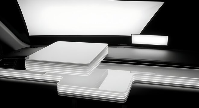 A white object on a reflective surface