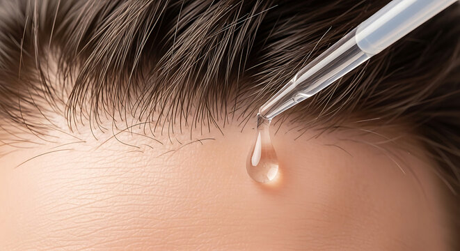 Extreme Close-up of Healthy Scalp and Hair Follicles with Serum Drop | Dermatology, Hair Growth, Treatment, Medical Research