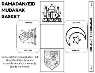 Celebrate Ramadan and Eid al-Fitr with this fun and creative basket craft template for kids! This DIY coloring basket printable allows students to color, cut, and assemble their own festive basket for