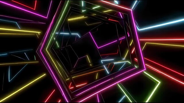 Seamless Loop of Animated Neon Geometric Lines