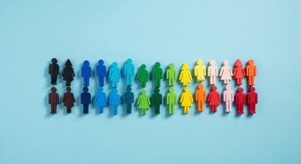 Rainbow gradient of diverse gender figure icons in two rows
