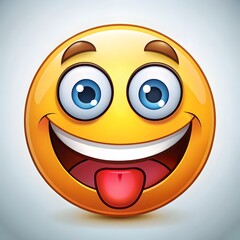 A cartoon emoji with a wide grin and tongue out
