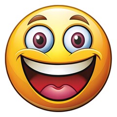 A cartoon emoji with a wide excited smile and large eyes