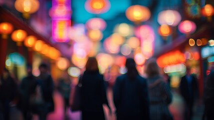 Obraz premium Night festival brings people together under bright lights in a lively street scene