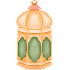 Ornate Arabic Lantern Illustration in Watercolor Style for Islamic Holidays and Cultural Decorations