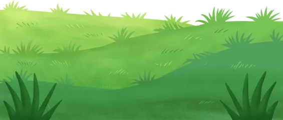 Fototapete Olive Lush green cartoon hills with stylized grass and bright sky. Simple natural background illustration for animation or children's design.  © ahsancreative