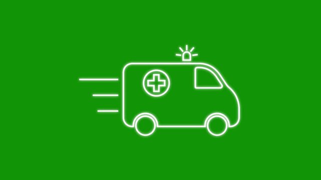 Out Line ambulance icon animation. Medical rescue service motion. Ambulance emergency service 4k video footage.