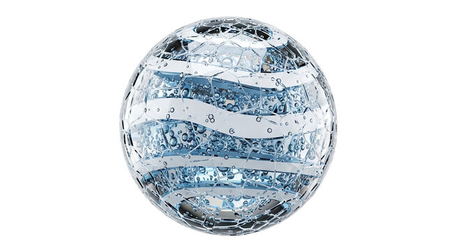 Abstract sphere with water bubbles and crystalline structure