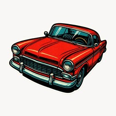 Fototapeta premium Vintage red classic car illustration.