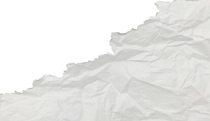 White crumpled paper texture with torn edge, abstract background with wrinkled surface and copy space