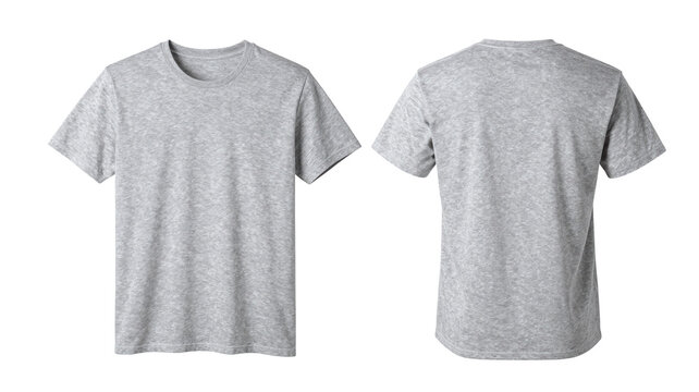 Simple heather gray t-shirt isolated on white background, casual apparel for everyday wear, front and back