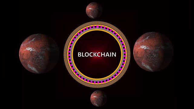 Blockchain Abstract Structure Illustration. Block Chain Cryptocurrency Transaction Process Animation. Computer Network Grid Background. Modern Business Technology Concept.  UHD.