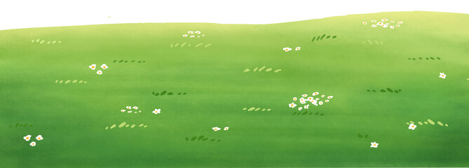 Minimalist Green Landscape with Scattered White Elements Illustration