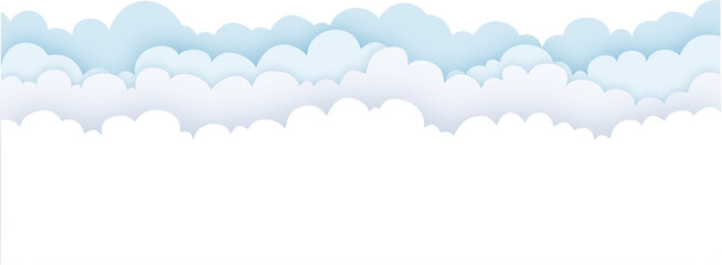 Soft Blue and White Layered Cartoon Clouds Border Illustration with Copy Space