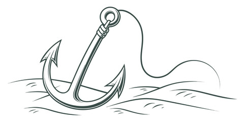 A detailed illustration of a fishing hook with a line and a floating buoy. Vector ©  MST RABEYA  BEGUM
