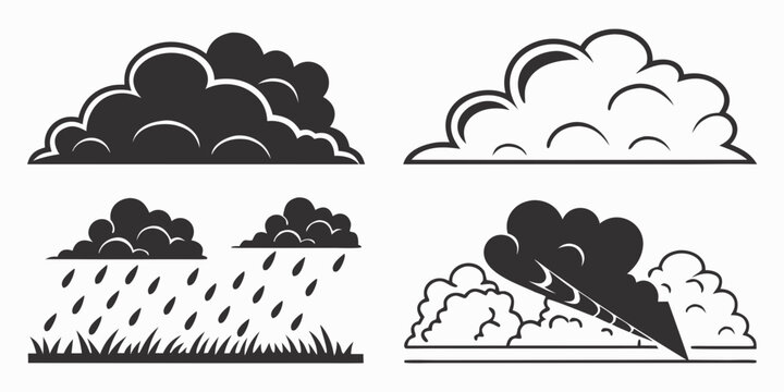 Four distinct weather conditions illustrated with simple, black and white drawings Vector