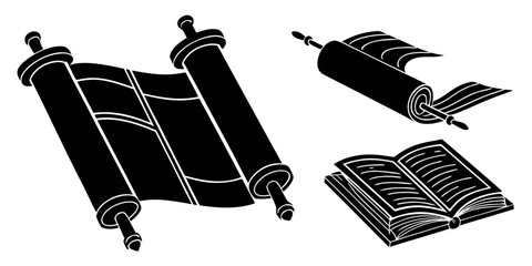 Ancient scrolls and a tablet with cuneiform writing displayed on a white background Vector ©  MST RABEYA  BEGUM