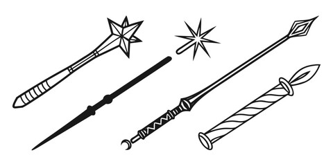 A collection of vintage magic wands with intricate designs and embellishments Vector ©  MST RABEYA  BEGUM