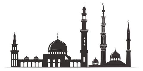 Silhouette of a majestic mosque with minarets and domes under the night sky Vector ©  MST RABEYA  BEGUM