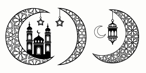 A beautiful illustration of two crescent moons with intricate designs and symbols Vector ©  MST RABEYA  BEGUM