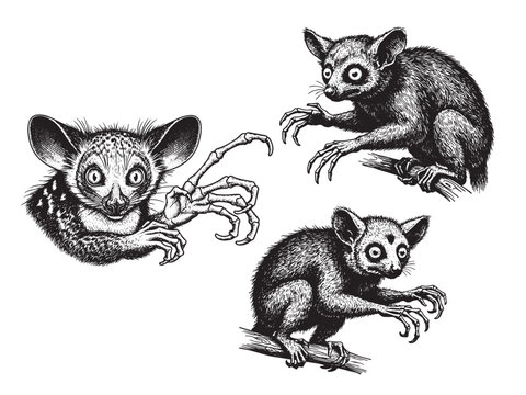 Aye aye lemur engraving illustration eerie nocturnal tattoo