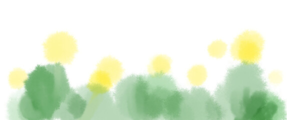 黄色と緑の水彩の滲む植物のような抽象的な背景イラスト